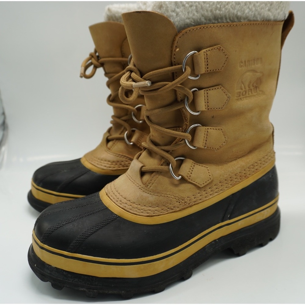 Sorel Caribou Mid Waterproof Shell Winter Snow Boots Buff Tan Black Womens 8
